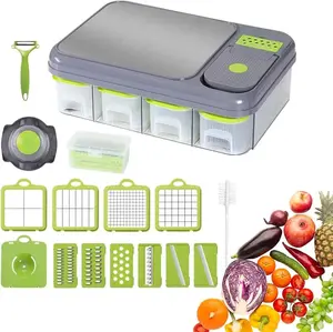 PRIME SCISSORS Multifunctional Vegetable Chopper 16in1 Set, Cutting Board, Fruit Cutter, Stainless Steel Cheese Grater, Gray Kitchen Gadget-Green-