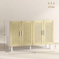 4 Rattan Doors, 2-Tier Shelf, White and Natural