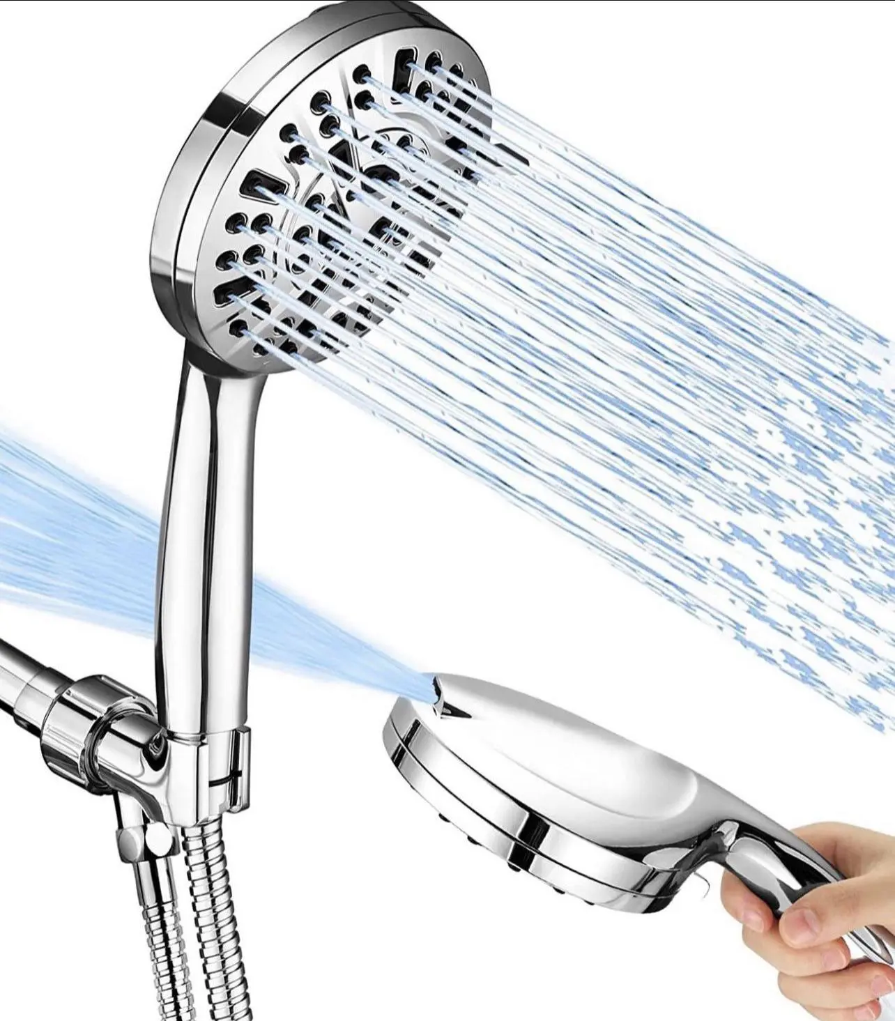 Filtered Shower Head with ABS+Silicone Build, 1 Blue Silicone Body Exfoliator Brush, 10.23"x3.89" Bathroom Gadget, Streamlined Flow, Quick Install Kit for Luxurious Rinsing, Bathing Children