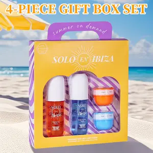 Solo En Ibiza 4-Piece Gift Box Set - 3.4 Fl Oz Perfume & 1.02 Fl Oz Body Cream - Long-Lasting Scent for Men & Women - Ideal for Dating, Daily Life, Parties & Gift-Giving - Compact Travel Box - Summer on Demand