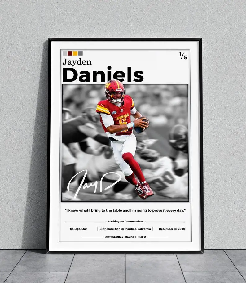 Jayden Daniels  Poster | Jayden Daniels Poster | Print | Man Cave Decor | Commanders Wall Art | Sports Room Decor