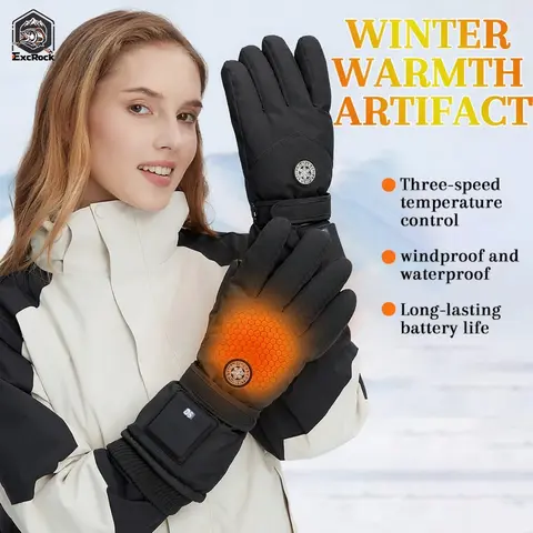 Rechargeable 3 colors to choose, Heated Gloves for Men and Women, Electric Hand Warmers with Battery,  with 3 Temperature Settings,Waterproof Touchscreen Winter Gloves for Skiing, Motorcycle, Hiking & Outdoor Work in Cold Weather, Fishing
