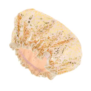 Unique Bargains Women Leopard Point Bath Cap for Bathroom Business Travel Pink Gold Tone 1 Pc