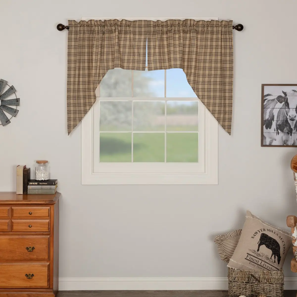 Farmstead Charcoal Swag Curtains