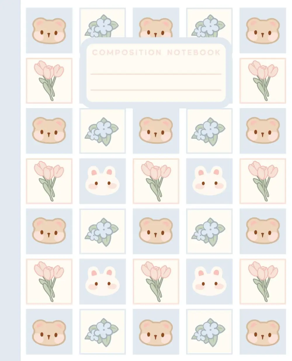 Composition Notebook College Ruled: Cute Kawaii Bunny Bear & Flowers Aesthetic Journal