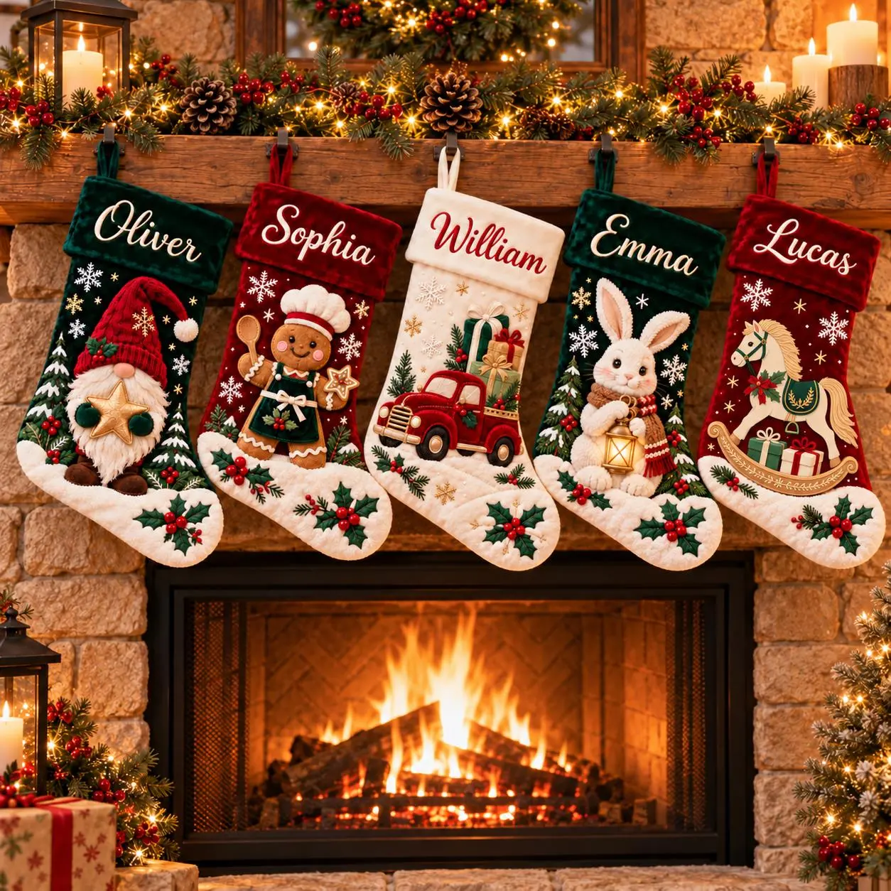 Personalized Christmas Stocking with Name, Vintage Holiday Stocking, Family Fireplace Mantel Decor, Custom Xmas Stocking Gift