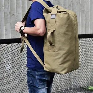 Outdoors Large Capacity Khaki Canvas Backpack for Men - Adjustable, Lightweight, Foldable Travel & Hiking Backpack with Multiple Compartments, Durable Polyester Lining, and Secure Button Closure, Backpack for Travel, Hiking Gear, Sporty Des