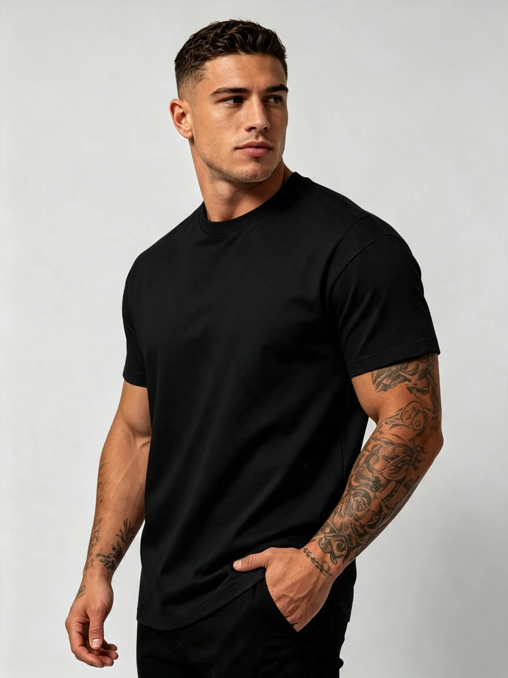 Solid Black Blank Basic Short Sleeve T-Shirt, Plain Crew Neck Loose Fit Unisex Tee, Casual DIY Printing Blank Top For Men Women Summer Daily Streetwear Menswear Tshirt Tropical Shortsleeve
