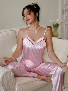 WendyDIY Pink Lined Faux Silk Tank Pants Lounge Outfit Clean Girl Aesthetic