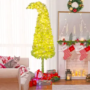 【Led Light】Costway Pre-lit Artificial Christmas Tree with Incandescent Warm White Lights, Snow Flocked Full Prelighted Xmas Tree Foldable Stand Decor Decoration Ornaments, Hinged Pine Tree with Solid Metal Stand, Ideal for Holiday, White/Pink/Green/Blue
