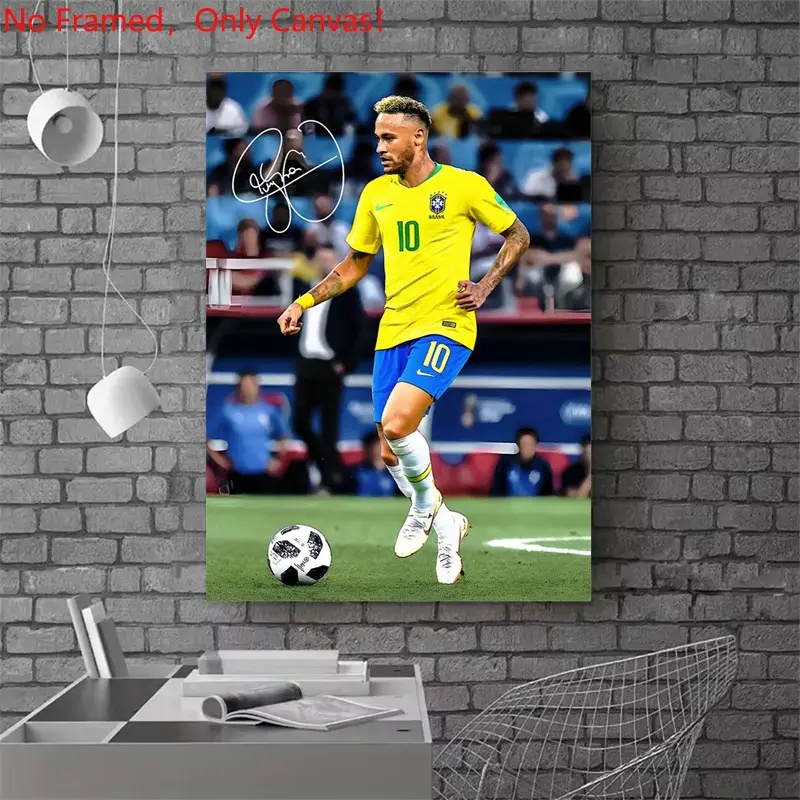 1 piece/set frameless canvas painting print poster, Classic Football player art, Athlete Wall Decor, Art Canvas Prints, Neymar Jr. Brazil Jersey, a gift for football loves, ideal for bedroom, living room, kitchen, home decor