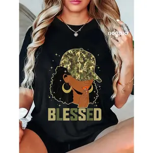Unisex Blessed Black Woman Praying African Christian Camouflage T-Shirt Christ Christian Tops Casual Top