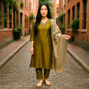 Pure Chanderi Embellished A-Line Kurta Set