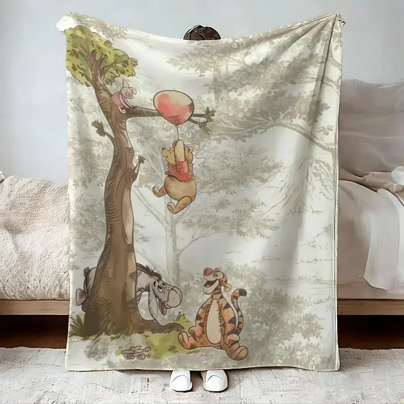 [SummerVibes] DISNEY CLASSIC Winnie the Pooh Flannel Blanket, Suitable for All Seasons, Suitable for Bedroom, Camping, Office Naps, Father's Day Gift