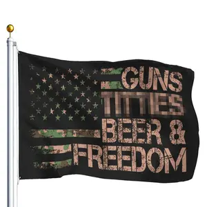 Beer Flag Party Decoration Tapestry, Indoor Outdoor Use, Guns Beer & Freedom Camo Pattern Design, Perfect for Parties and Events