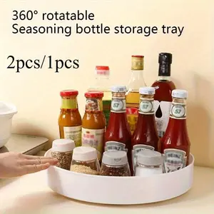 2pcs/1pcs 360 Degree Rotating Cabinet Organizer Kitchen Bathroom Cosmetic Turntable Storage Tray Non-Slip Spice Round Rack Plate