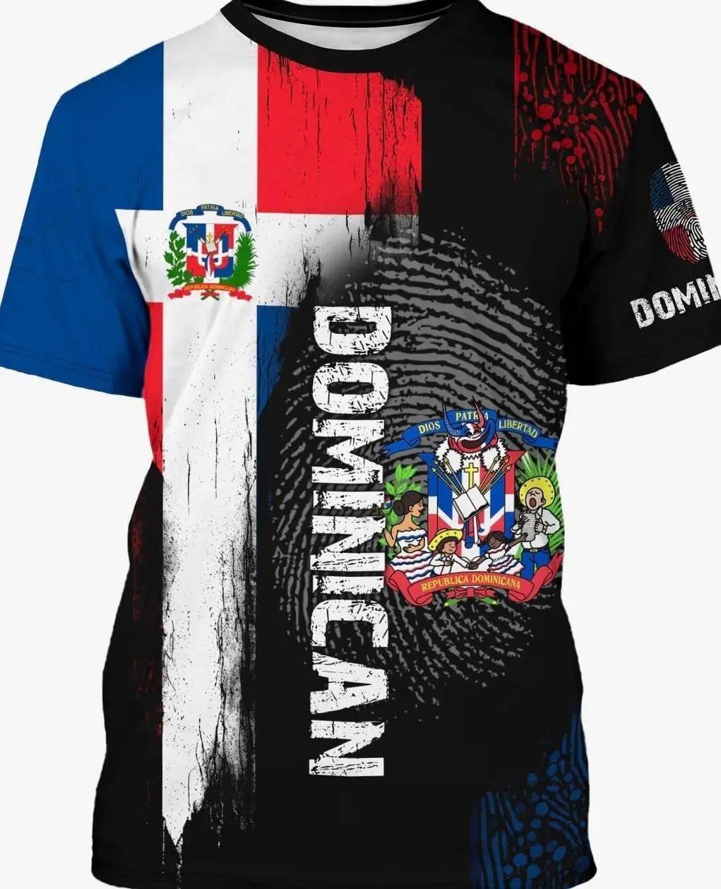 Unisex Customized Dominican Flag Print Crew Neck T-Shirt - 3D Graphic Polyester Clothes, Short Sleeve Tops, Breathable All Seasons Casual Sports Training JerseyAOP, S-5XL P43, Unisex Fit