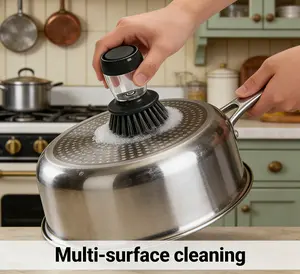 Multi-Head Soap Dispensing Dish Brush with 3 Replaceable Heads for All Kitchen Tasks - Heavy-Duty, Soft Nylon, Gentle Sponge - Compact & Lightweight Design