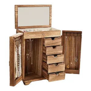 Wood Jewelry Box Large Jewelry Organizer Box with Drawers & Mirror Jewelry Storage Box Vintage Style Jewelry Display Box for Necklaces Earrings