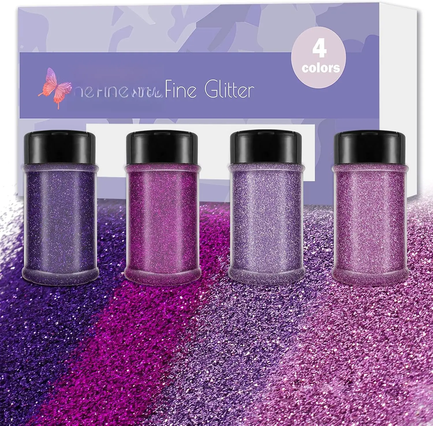 Ultra Fine Glitter , 4 Colors 320ml Craft Glitter Sequins, Purple Violet PET Extra Fine Glitter for ,  Arts, Epoxy Tumbler, Decoration, Weddings, , Scrapbooking -