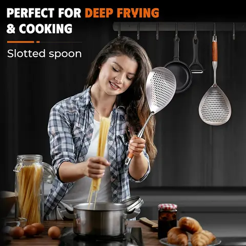 Ultra-Fine Mesh Stainless Steel Colander - 2026 Upgraded Version with Holes, Mesh Holes, Handle, Oil Filter Spoon for Home Kitchen Supplies