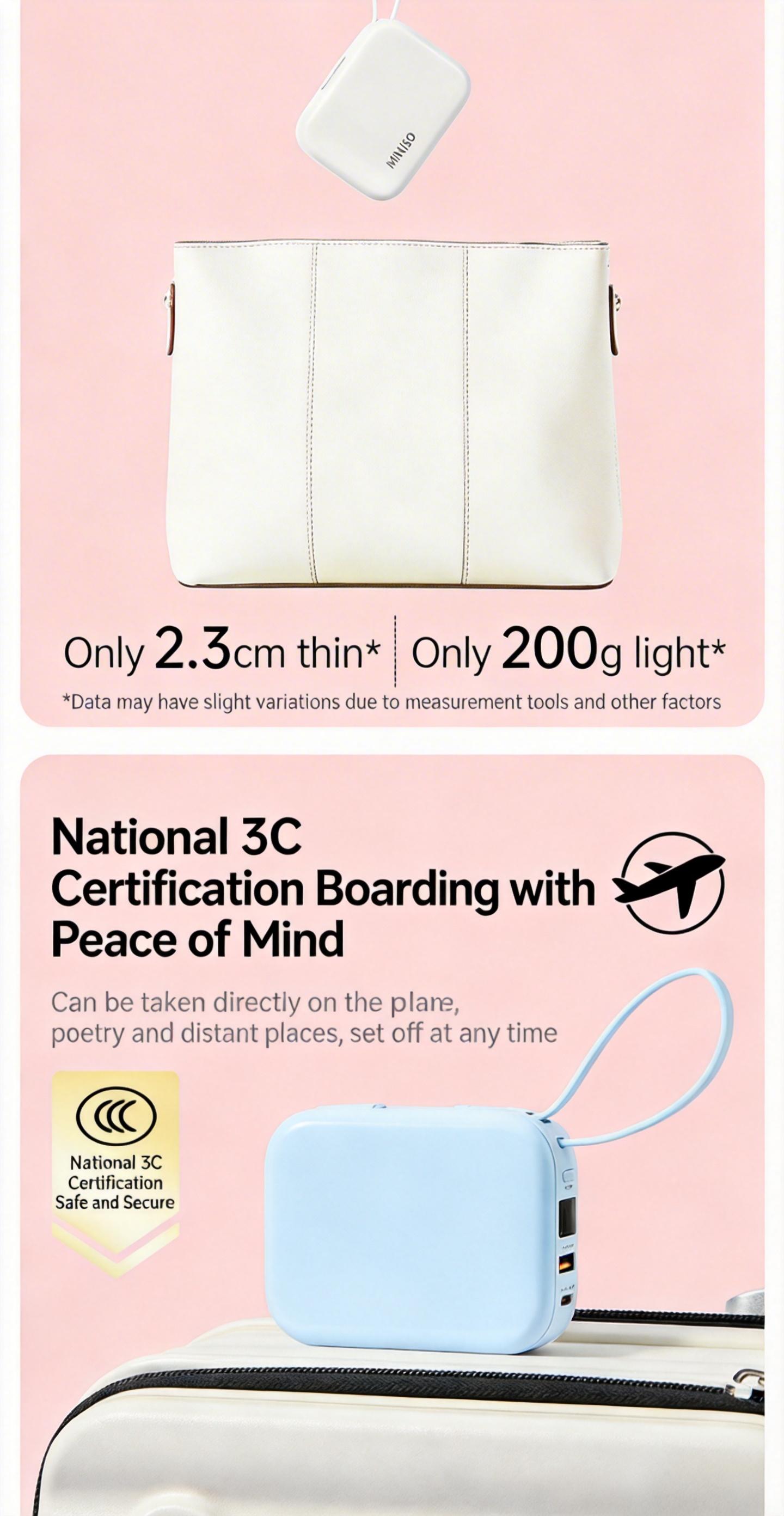 MINISO 2-in-1 Power Bank 10000mAh 22.5W Fast Charge PortableCharger High Capacity Lighter