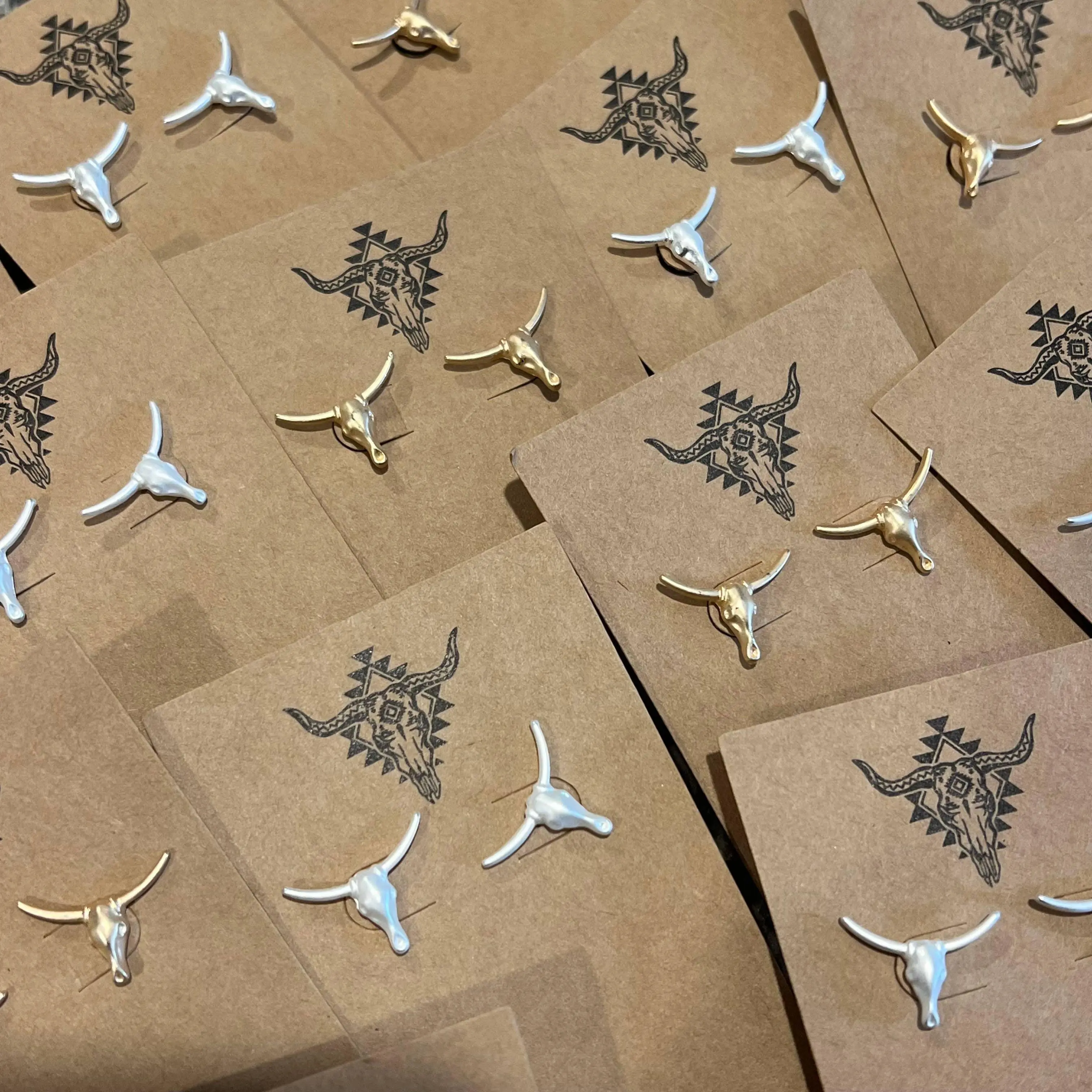 Longhorn Stud Earrings - Silver