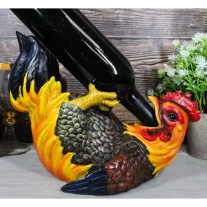 Ebros Gift Barnyard Farm Rooster Chicken Wine Bottle Holder Caddy Figurine 11" L