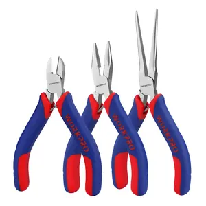 WORKPRO Mini Pliers Set, 3-Pack Small Pliers Tool Kit Includes 4” Diagonal Plier, 5” Long Nose Plier, 6” Needle Nose Plier, for Making Crafts, Repairing Electronic Devices