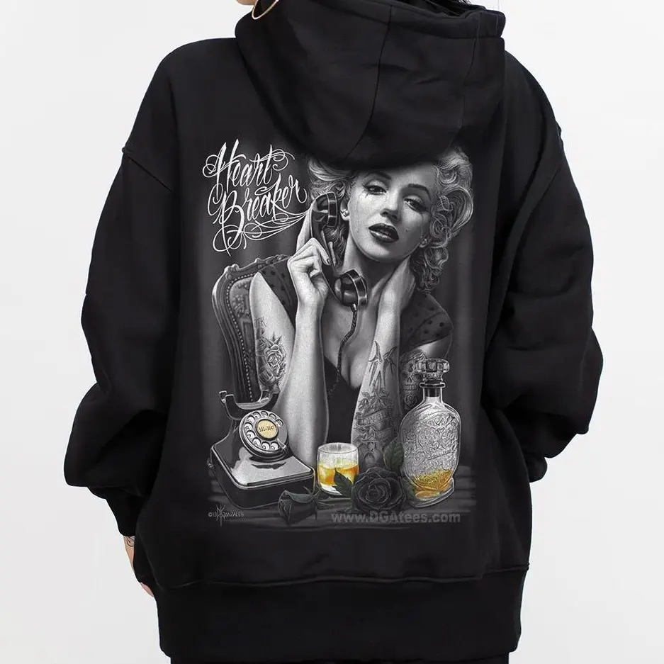 Women's David Gonzales Art DGA Fresh Cuties Eye Candy Marilyn Monroe Graphic Hoodie - Soft Cotton-Polyester Fabric, Comfortable Loose Oversized Fit, Digital Print, Outdoor Chicanos Cholo Clothing