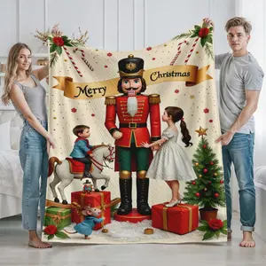 Nutcracker Ballet Christmas Printed Blanket Cozy Throw for Living Room Home Decoration Holiday Gift for Dance Enthusiasts Christmas Season Family Use Winter Celebration Present