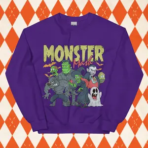 Monster Mash Halloween Sweatshirt - Unisex Relaxed Fit Printed in USA Casual Comfort Cotton Top Athletic Boho Chic All Seasons
