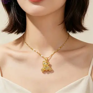 Women’s Cute Full Paved Diamond Bear Gold Necklace, Niche Ins‑Style Minimalist Versatile Collarbone Chain Dainty Fashion Jewelry for Daily Wear, Dating, Casual Outings, Party Occasions & Holiday Gifting
