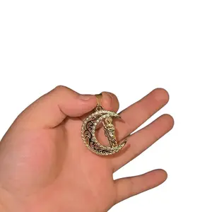 Gold Plated Saint Jude Moon Pendant with Small Cubic Zirconia Stones Elegant Jewelry Accessory