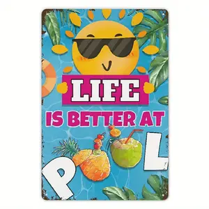 [Vibrant Pool Sign] Vibrant Summer Outdoor Decor Life is Better at the Pool Metal Tin Sign | 12x8 Inches, Durable & Fade-Resistant, Fun Lettering, Easyhang Feature, Pool Decor