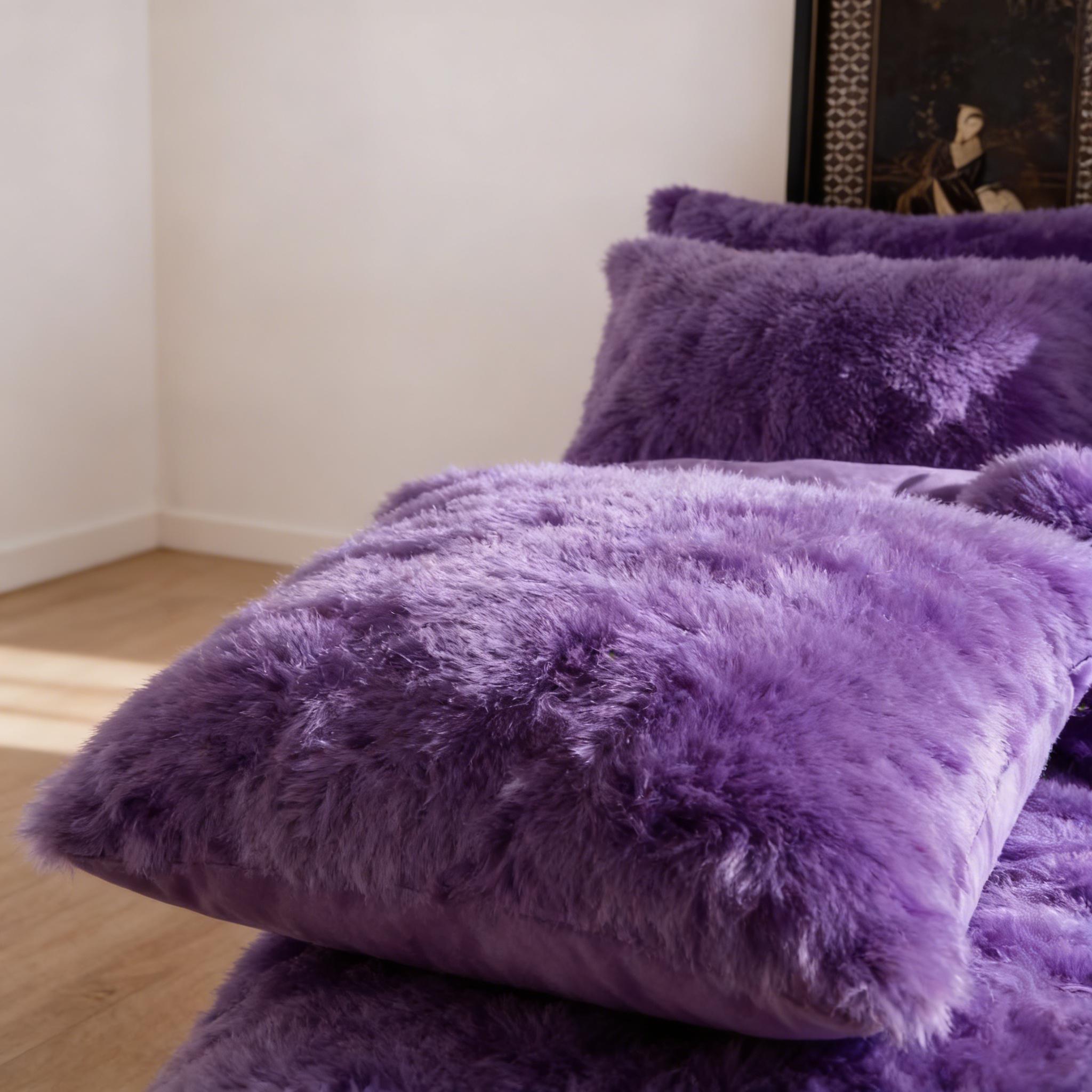 4 Piece Plush Duvet Cover Set Pink Queen Size （600 GSM）Soft Warm Bedding Set with 1 Fluffy Faux Duvet Cover+ 1 Heart Pillow + 2 Furry Pillow Shams