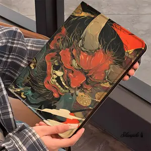 Dark Anime Inspired Japanese Oni Demon iPad Book-Style Case, Full Protection Anti-Drop Cover, Fits iPad Pro Air Mini, Great Gift for Family & Friends