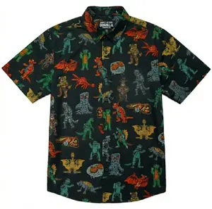 Godzilla Short Sleeve Button-Up hawaiian Shirt