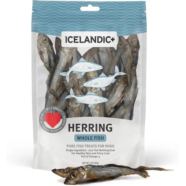 Icelandic+ Whole Fish Herring - 3oz Bag - Dog Treats, Pure Wild-Caught & Air-Dried, Single Ingredient Snack, Pet Chew, Just The Fish Nothing Else