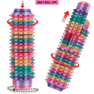 5-In-1 Spiky Sensory Fidget Toy for Adults, Pain Stimulator with Cicker, Spinner, Slider, Roller, Stress Relief, Portable Keychain