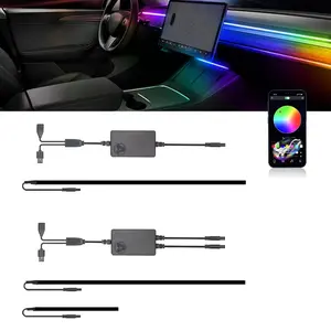 Car LED Interior Strip Light Music Mode RGB App Control Vehicle Accessories Atmosphere Light USB Power for Tesla Model 3 Y