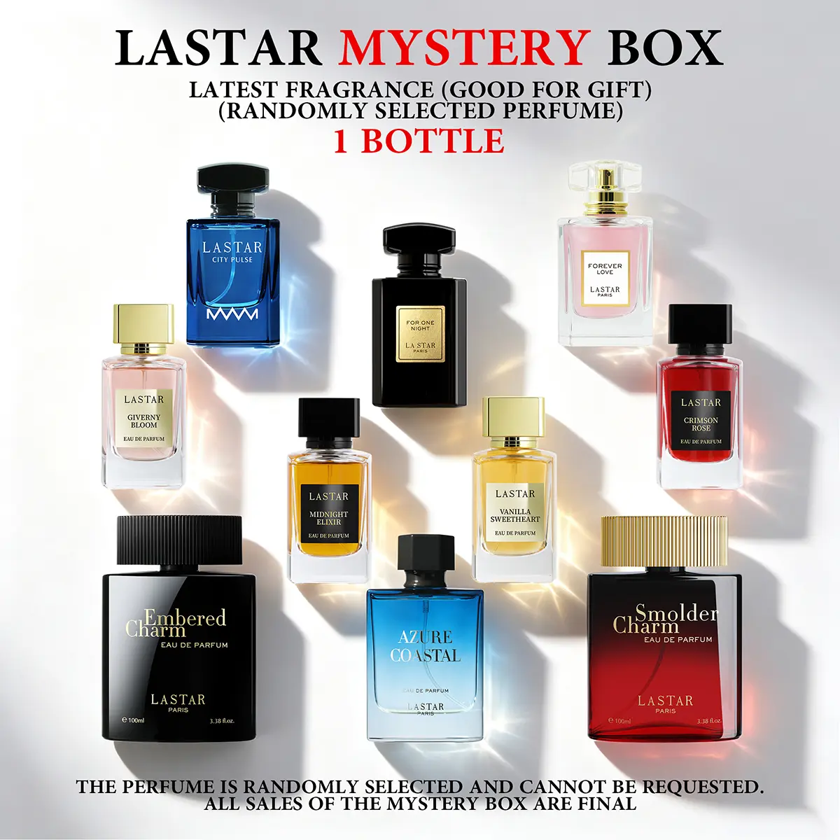 LASTAR Women's & Men's Perfume Mystery Box｜1 Random Bottle out of 10 Premium Scents: Vanilla / Floral / Chypre / Marine / Woody. Great Surprise Gift for Holidays