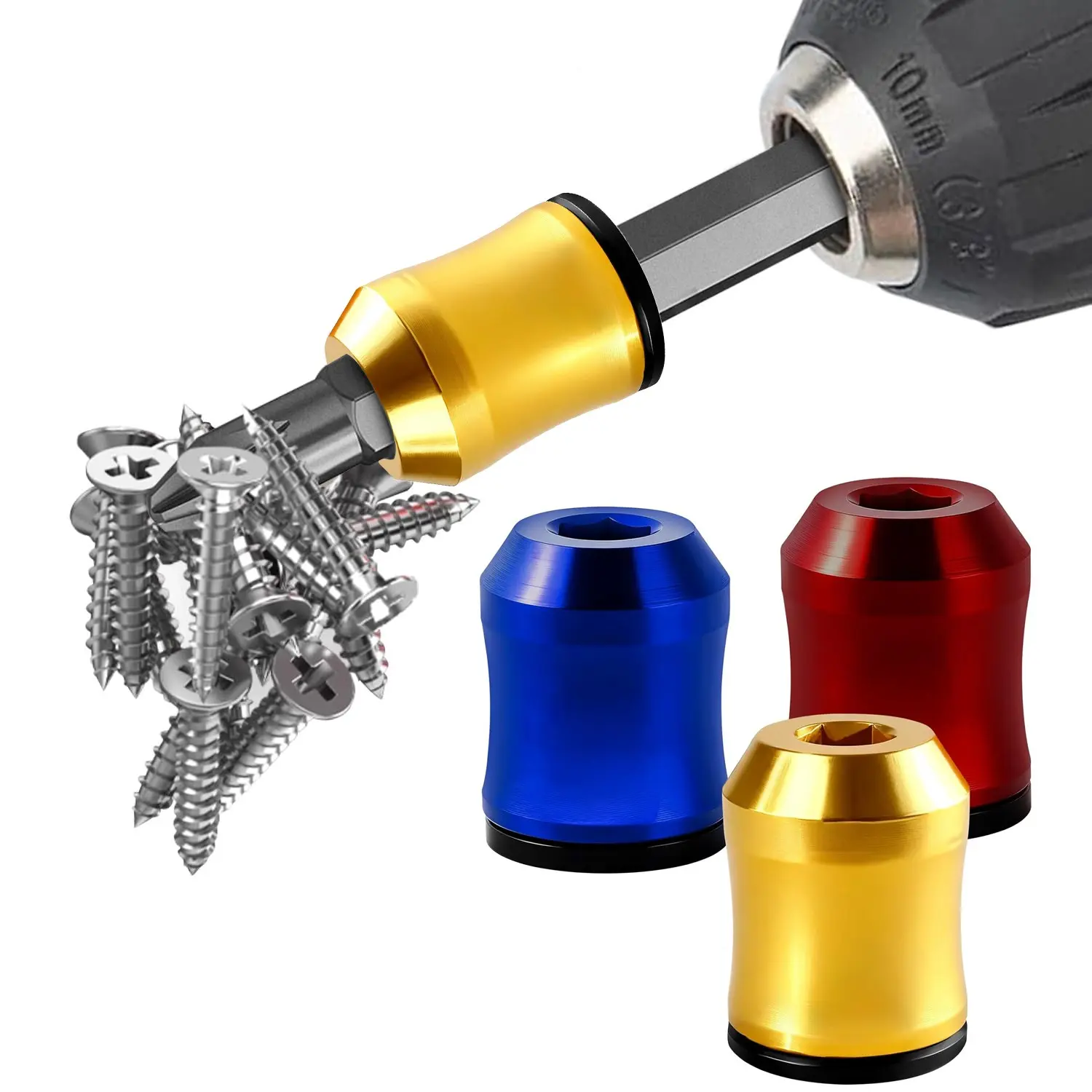 Strong Magnetic Screw Ring 1/4 Inch/ 6.35 mm Universal Magnetic Screw Holder - Removable Magnetic Screwdriver Drill Bit Holder for Hex Screwdriver and Power Bits Magnetic Screwdriver Tools Screwdriver Components