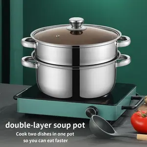 Stainless Steel Double-Layer Soup Pot with Tube Handles, Durable Heavy-Duty Cookware for Boiling, Steaming, Kitchen & Outdoor Use