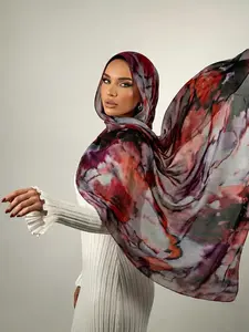 Fashion Ladies Watercolor Printed Headscarf for All Seasons, Muslim Multi-Purpose Hijab Scarf and Shawl for Daily Outings, Beach Sun Protection, Versatile Holiday Gift