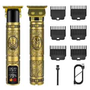retro carved metal oil head hair clipper set, 3 speed regulation, rechargeable beard trimmers for men, equipped with 6 limit combs, 1 data cable & 1 small brush, styling oil head clipper, LCD display , beard shaver,mens gifts, USB Rechargeable Clipper