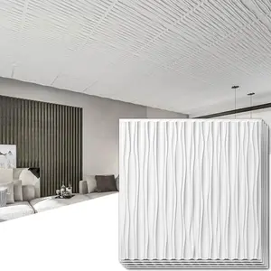 Ceiling Tiles 24 x 24 for Interior Wall Decor, 12 Pack Drop Ceiling Tile  Wall Panel Fire Rated   PVC, No Sag and Breakage Wall Panels Cover 48.Sq.Ft. White