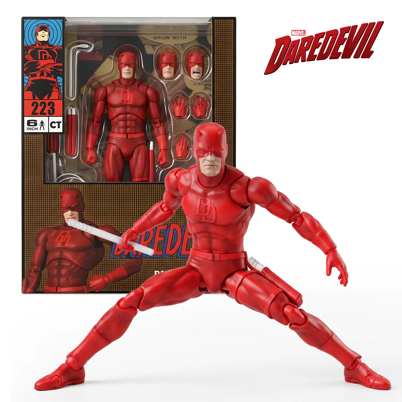 CT Toys Marvel Daredevil 1:12 Action Figures, No.223 Classic Red & No.999 Shadowland Black Suit, Matt Murdock Collectibles with Billy Clubs