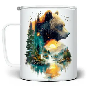 LOFTIPOP Nature Forest Bear Mug, Trees and Mountains Bear Cup, Designed and Printed in the USA by Loftipop