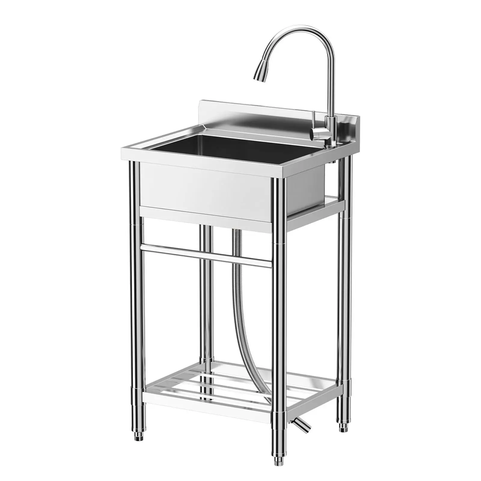 304 SS Single Bowl Stainless Steel Kitchen Sink with Anti-Clog Drain, Quick Install, Swivel Faucet, Easy-to-Clean Design, Suitable for Home Kitchens, Wide Basin